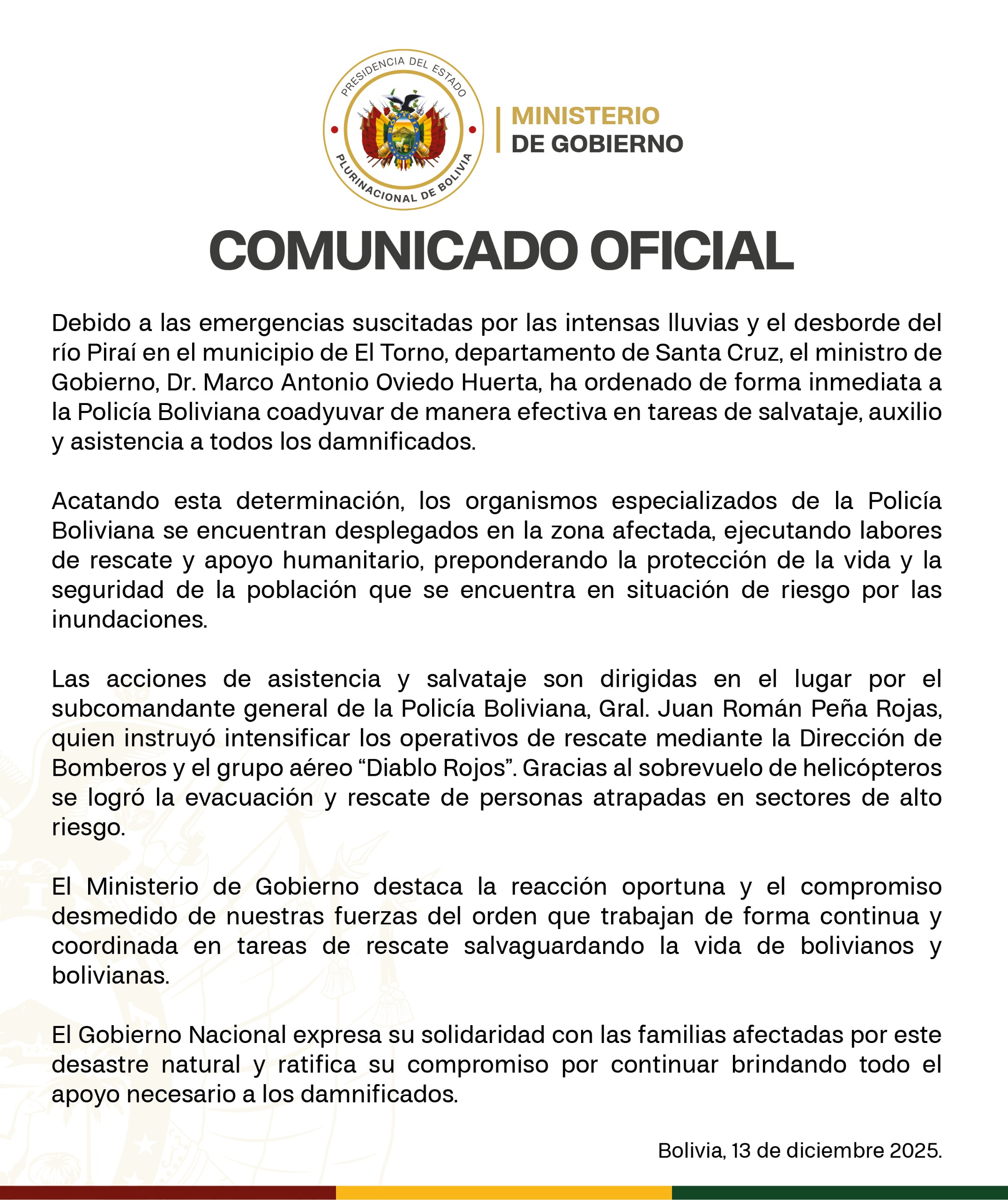 COMUNICADO – MINISTERIO DE GOBIERNO