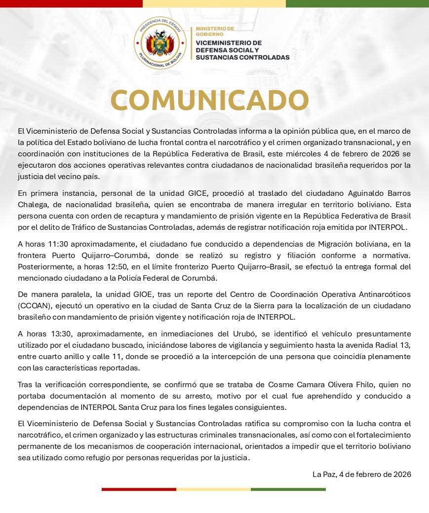 COMUNICADO – MINISTERIO DE GOBIERNO