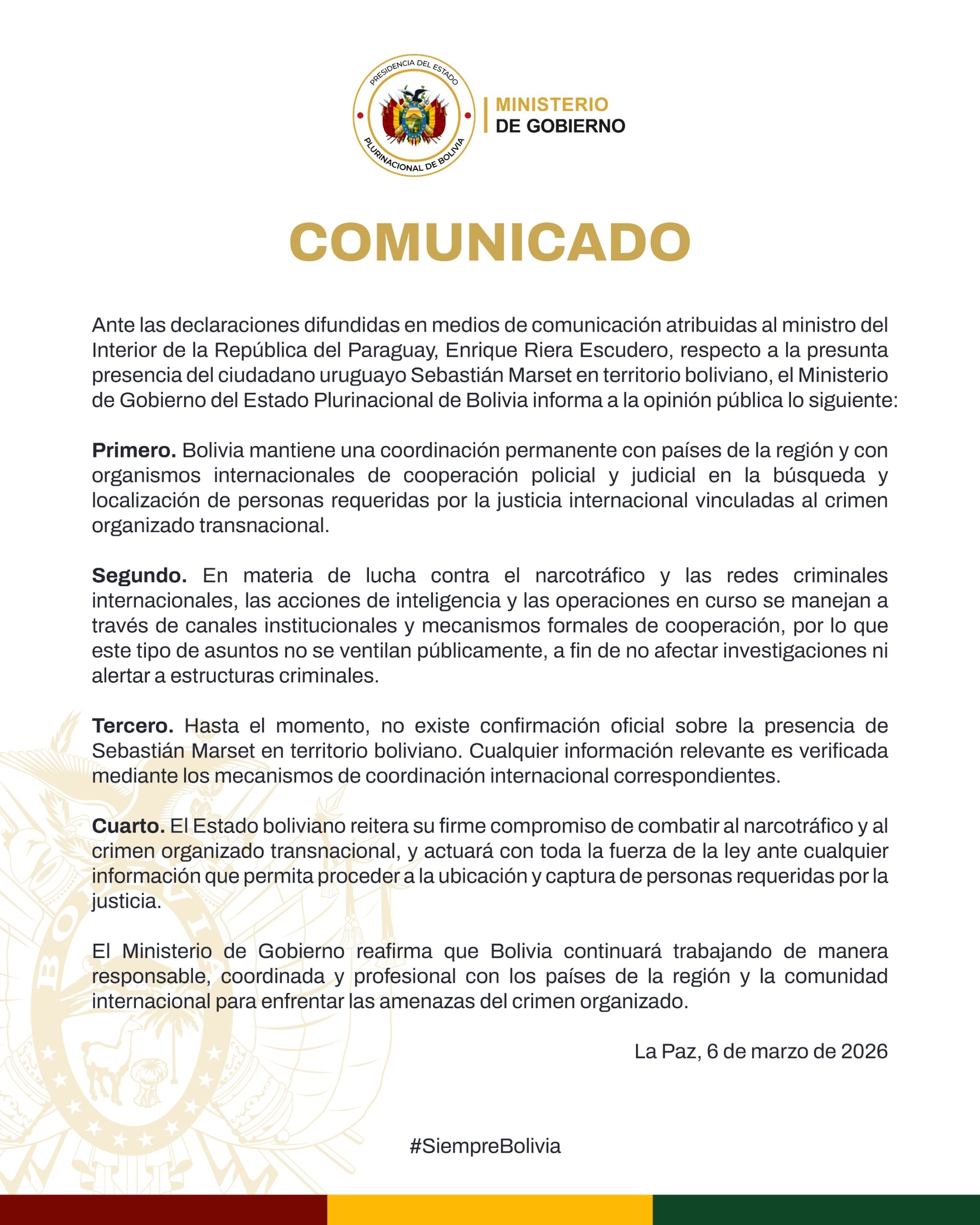 COMUNICADO – MINISTERIO DE GOBIERNO